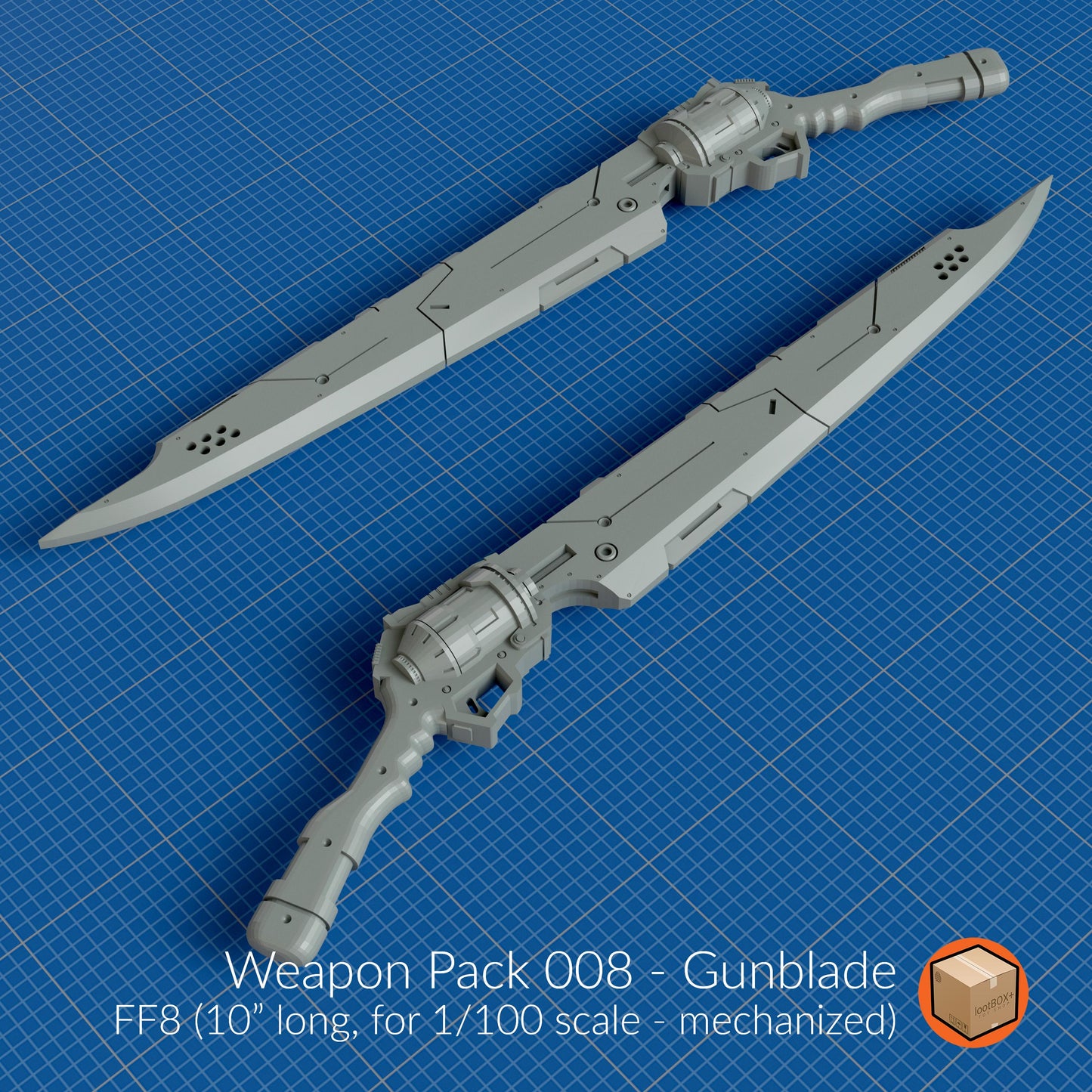 1/100 & 1/144 Mecha Gunblade β Weapon Pack 008 | Custom 3D Printed Sword | Gun Hybrid for Gundam Kits | FF8-Inspired Mech Weapon