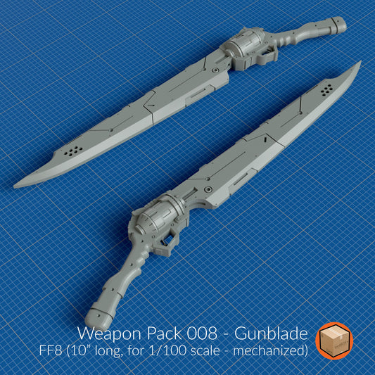 1/100 & 1/144 Mecha Gunblade – Weapon Pack 008 | Custom 3D Printed Sword | Gun Hybrid for Gundam Kits | FF8-Inspired Mech Weapon