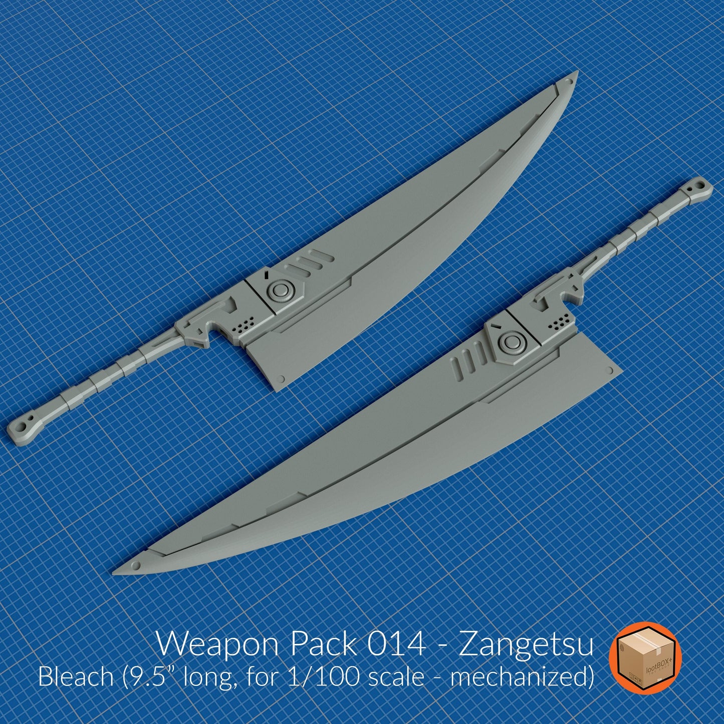 Weapon Pack 014 – Zangetsu | 1/100 (9.5") & 1/144 (5") Mecha Sword | Gunpla Model Kit Accessory | 3D Printed