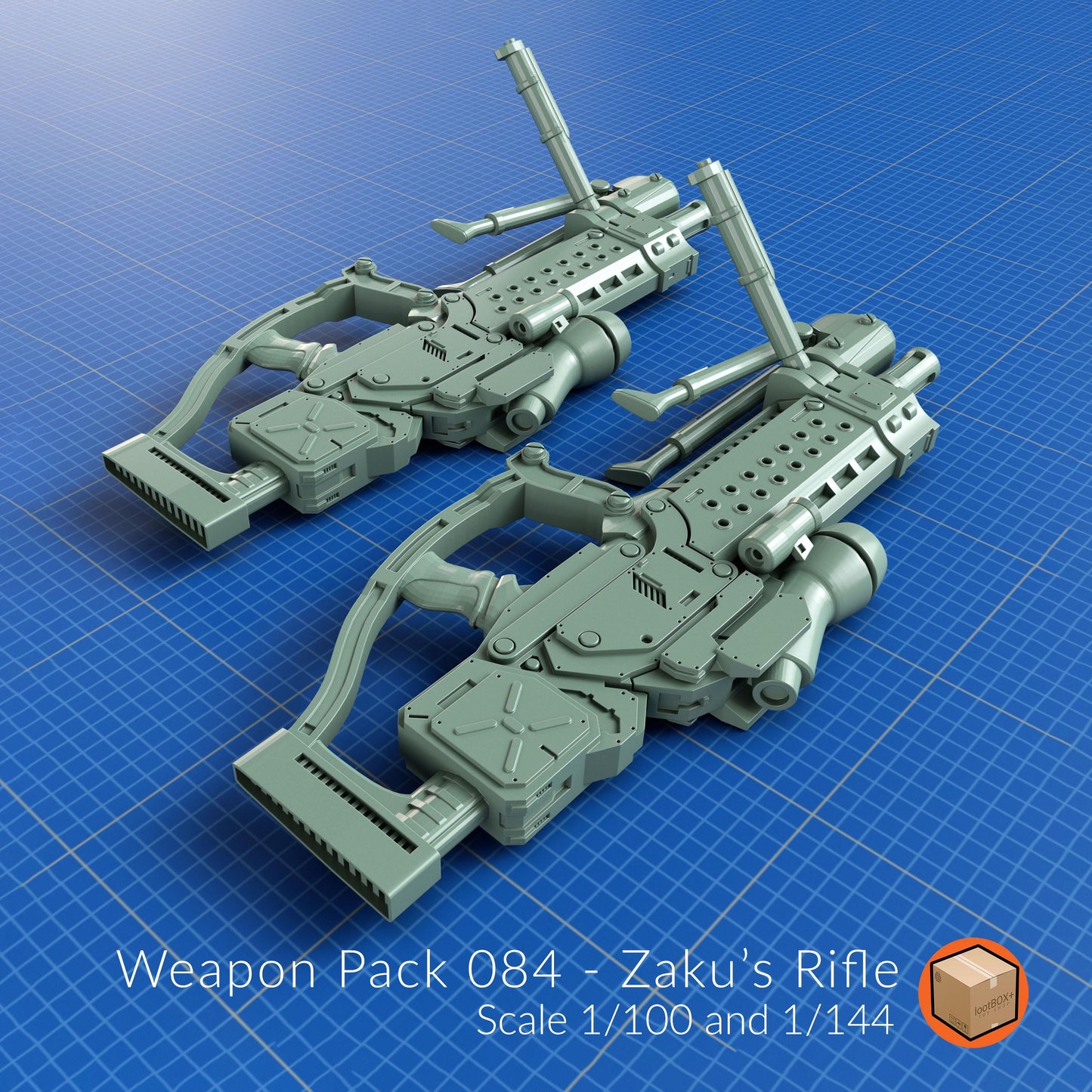 Zaku Rifle Weapon Pack 084 for Gunpla – Scale 1/100 & 1/144 – Compatible with MG, HG Zaku Kits – 3D Printed Accessory