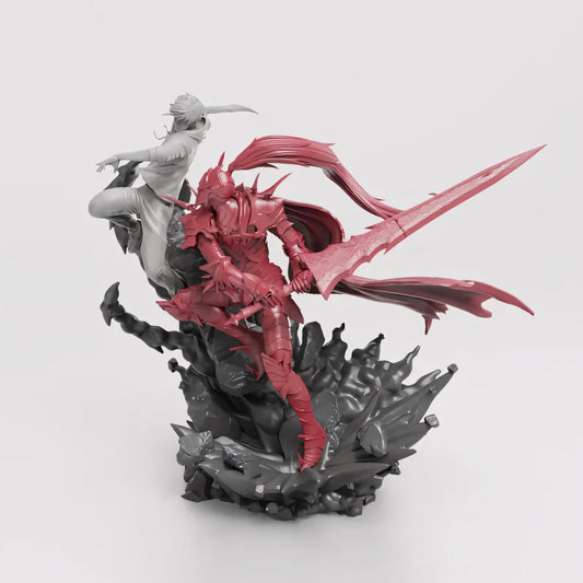 Anime Inspired Diorama Statue | Shadow Warrior and Crimson Knight Scene | Resin Collectible 75mm 178mm