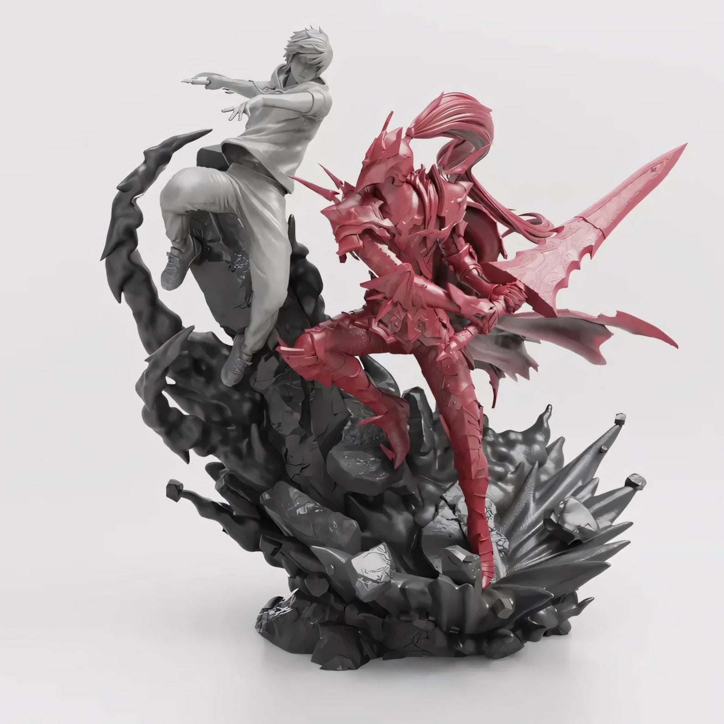 Anime Inspired Diorama Statue | Shadow Warrior and Crimson Knight Scene | Resin Collectible 75mm 178mm