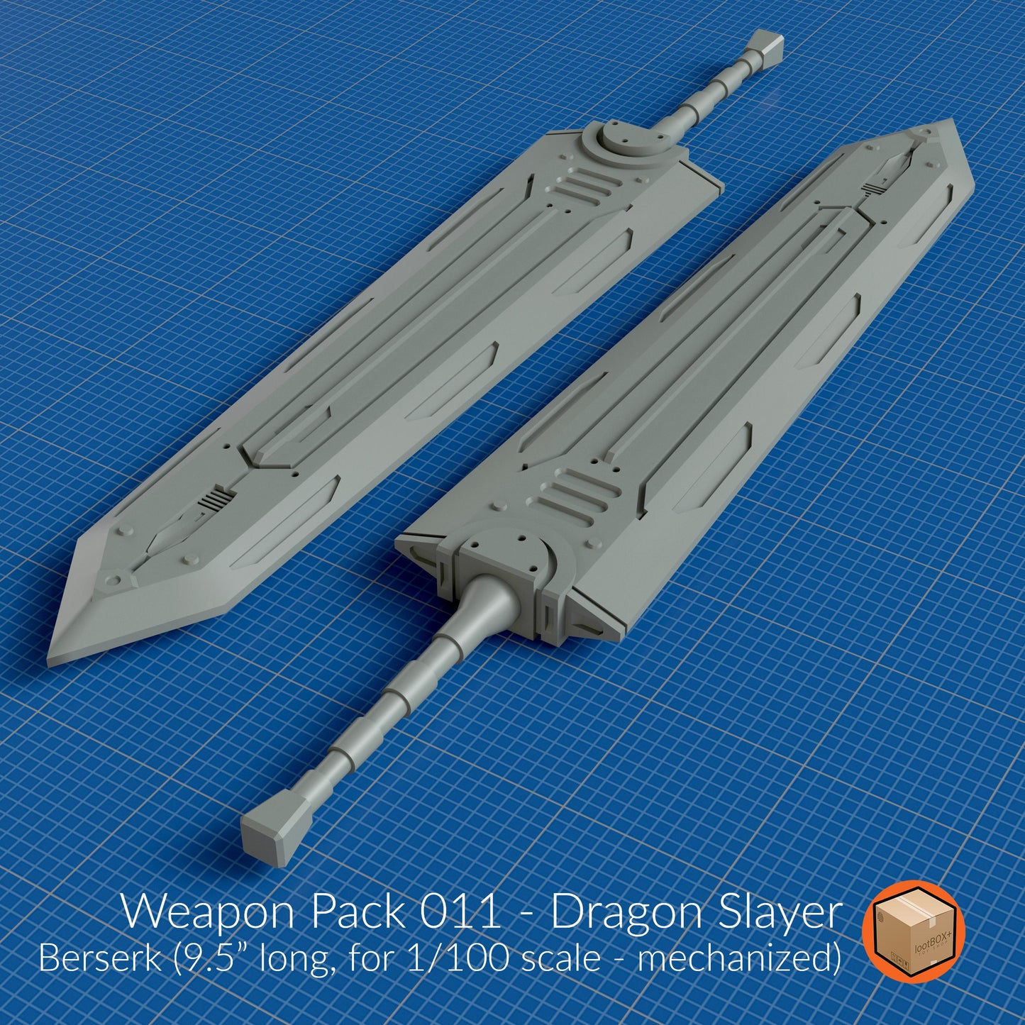 Weapon Pack 011 – Dragon Slayer Sword | 9.5" & 6.5" Mech Greatsword for 1/100 - 1/144 Gunpla Kits (Inspired by Berserk)