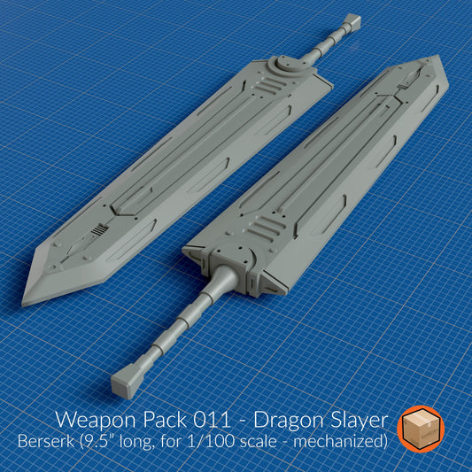 Weapon Pack 011 – Dragon Slayer Sword | 9.5" & 6.5" Mech Greatsword for 1/100 - 1/144 Gunpla Kits (Inspired by Berserk)