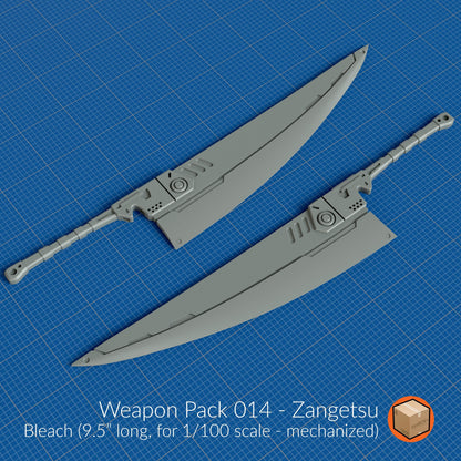 Weapon Pack 014 – Zangetsu | 1/100 (9.5") & 1/144 (5") Mecha Sword | Gunpla Model Kit Accessory | 3D Printed