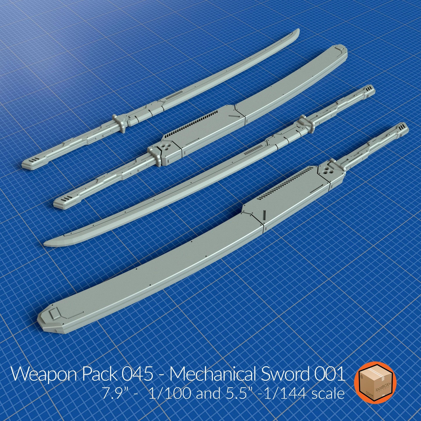 Weapon Pack 045 - Mechanical Sword 001 | 1/100 & 1/144 Scale Gundam Gunpla Add-On | 3D Printed Mecha Blade