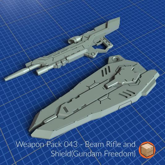 Weapon Pack 043 - Beam Rifle & Shield | Inspired by Gundam Freedom | 1/100 or 1/144 Scale Add-On