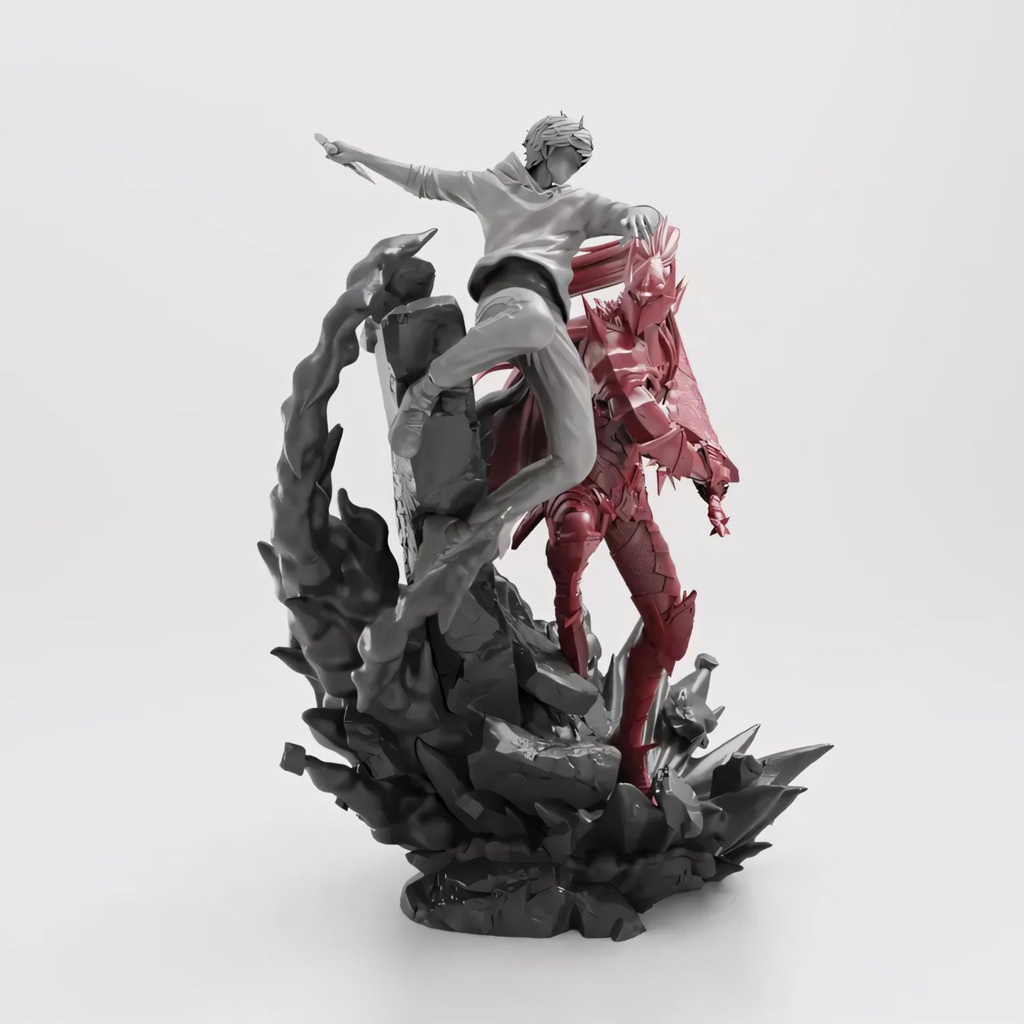 Anime Inspired Diorama Statue | Shadow Warrior and Crimson Knight Scene | Resin Collectible 75mm 178mm