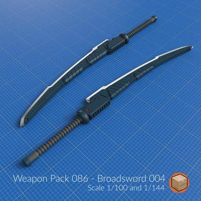 Weapon Pack 086 – Broadsword 004 | Mecha Katana Sword | 1/100 & 1/144 Scale | 3D Printed Model Kit Weapon | Unpainted Resin