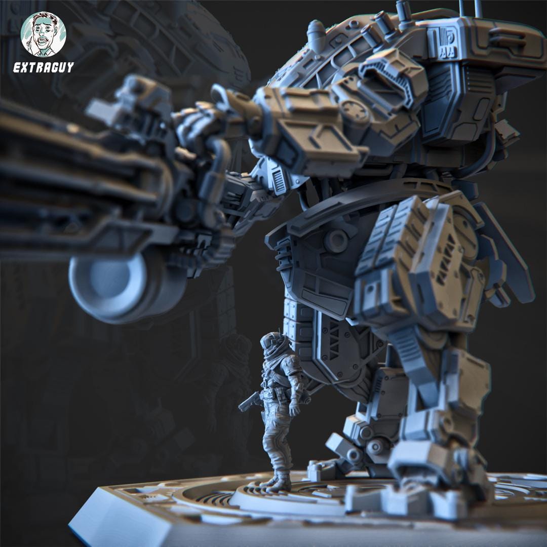 Legion Titan | 3D Printed Mecha Model Kit | 75 mm Preposed & 100 mm Posable | Unpainted Resin | Titanfall-Inspired Heavy Titan