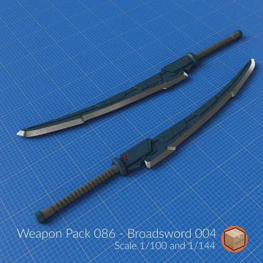 Weapon Pack 086 – Broadsword 004 | Mecha Katana Sword | 1/100 & 1/144 Scale | 3D Printed Model Kit Weapon | Unpainted Resin