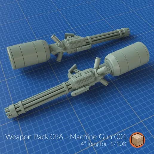Weapon Pack 056 – Machine Gun 001 | Mecha Gatling Gun | 1/100 Scale | 3D Printed Model Kit Weapon | Unpainted Resin